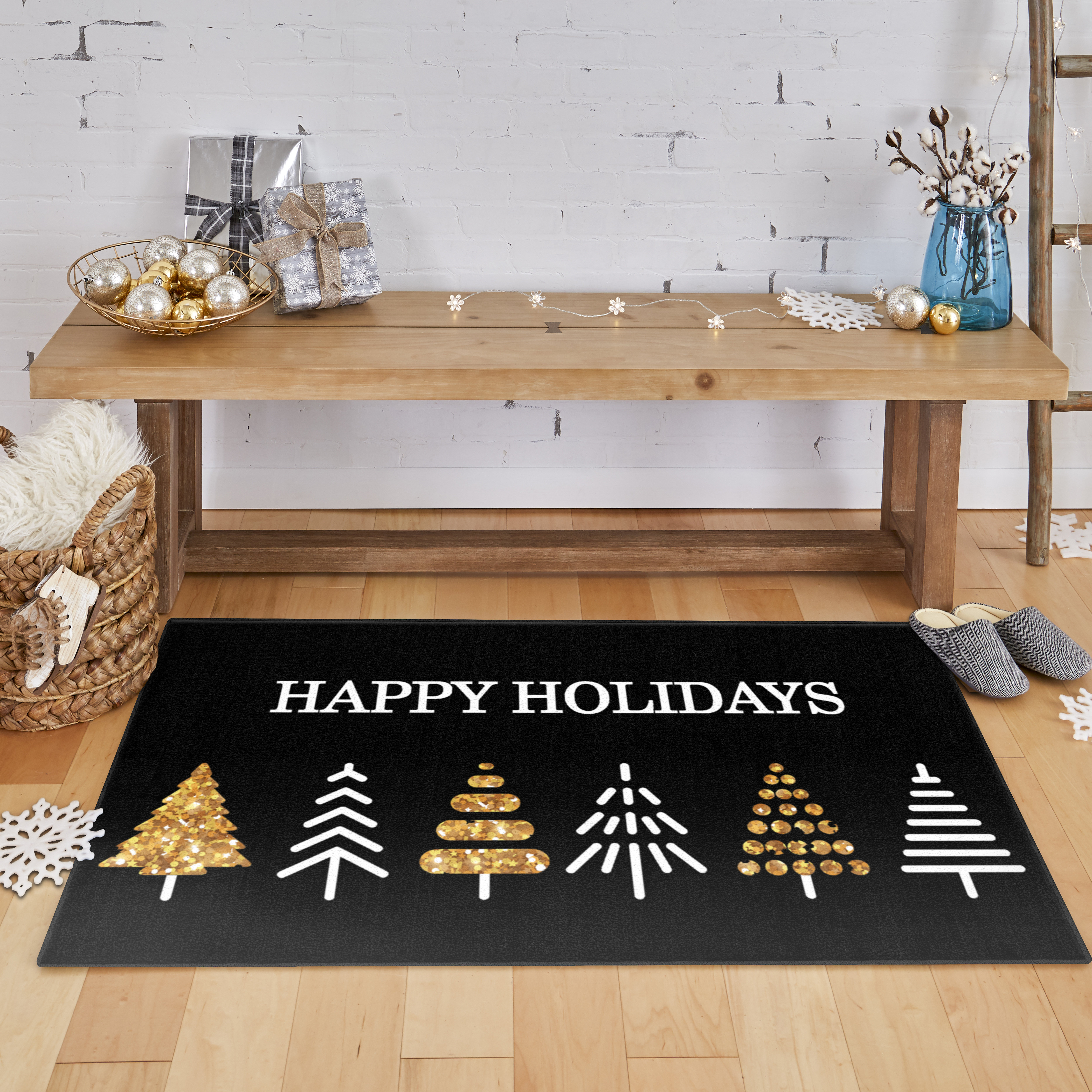 The Holiday Aisle Triplett Holiday Trees Black Area Rug Wayfair