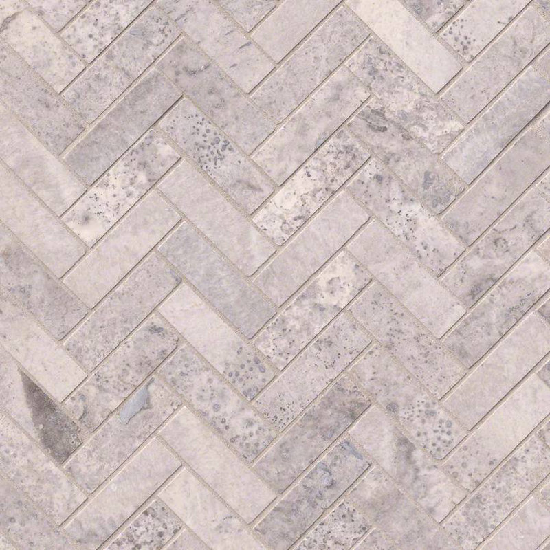 Msi Silver Travertine Herringbone Honed Mosaic Tile In Gray Wayfair