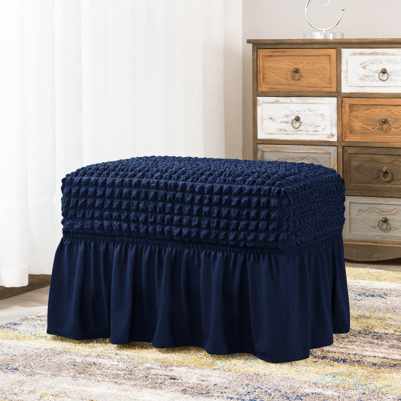 Stretch Fabric Ruffle Ottoman Slipcover
