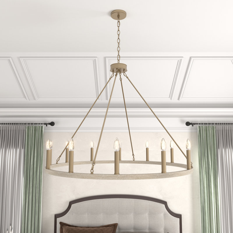 Madalyn 12 - Light Candle Style Wagon Wheel Chandelier Finish: Driftwood/Brass Dust