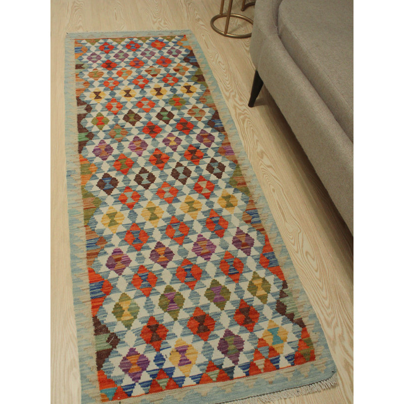 Foundry Select Runner Hults Southwestern Handmade Flatweave Wool Light Blue Area Rug Wayfair