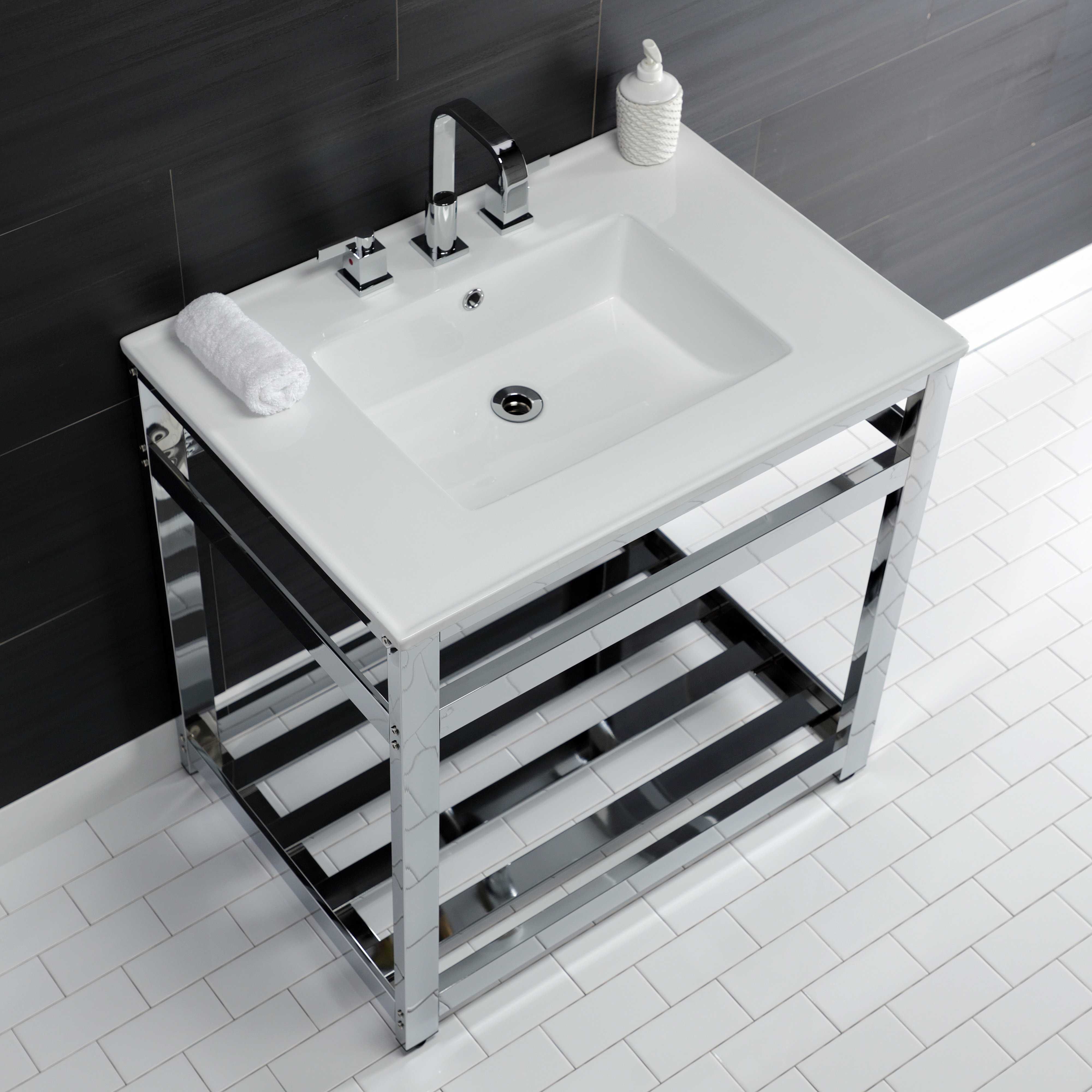 Kingston Brass Ceramic Rectangular Console Bathroom Sink with Overflow
