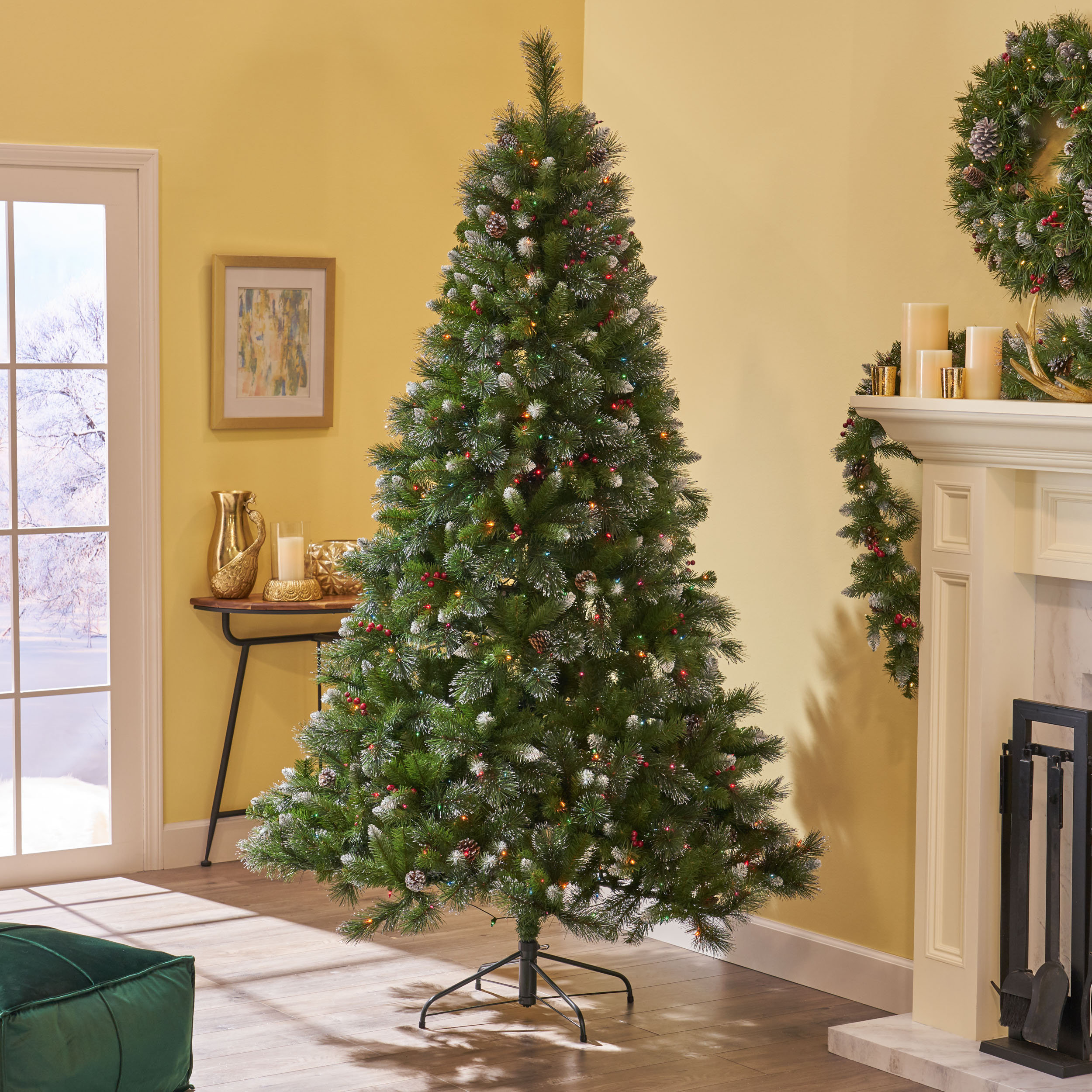 7\u0027 Green Spruce Artificial Christmas Tree with 450 Multi,Colored Lights