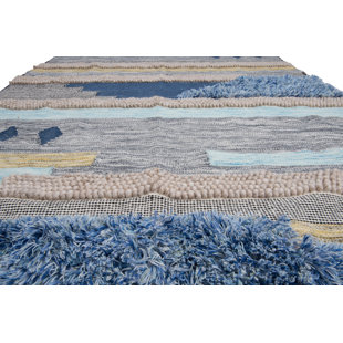 Modern Contemporary Blue Wave Rug Allmodern Tuckerman Hand Looped Wool Blue Gray Area Rug