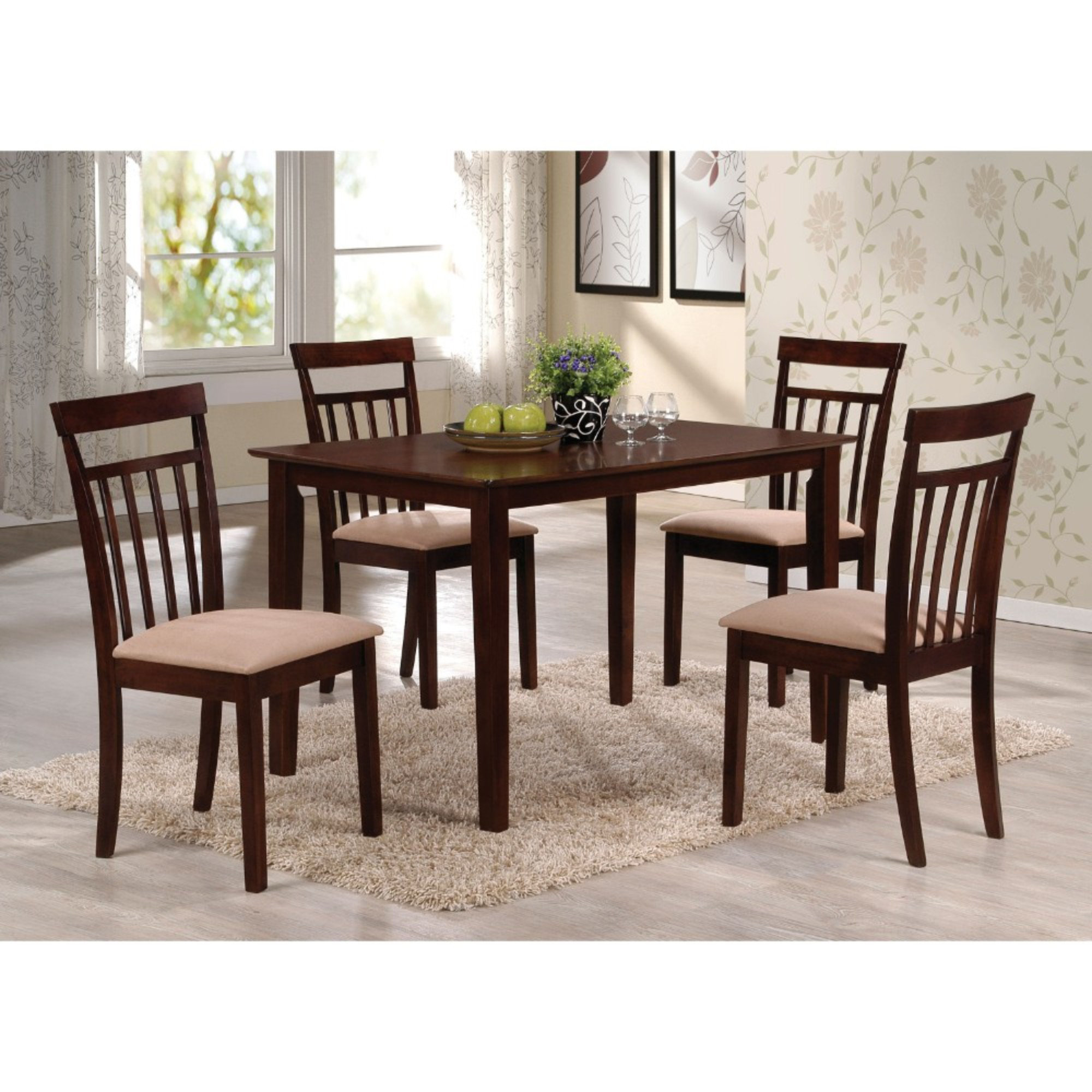 Bartel Wooden Slatted Back Chairs 5 Piece Dining Set