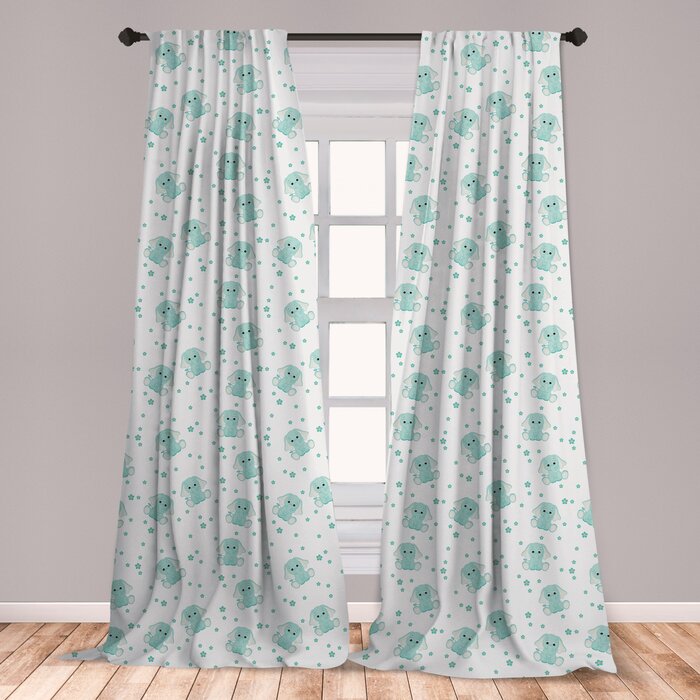 Ambesonne Elephant Curtains Baby Animal Characters With Long Ears And Daisy Blossoms Kids Window Treatments 2 Panel Set For Living Room Bedroom