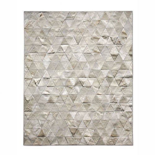 Pure Rugs Patchwork Cowhide Geometric Cowhide Ivory Brown Area Rug