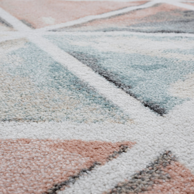 17 Stories Domenic Geometric Flatweave Salmon Gray Light Blue Indoor Outdoor Area Rug Wayfair