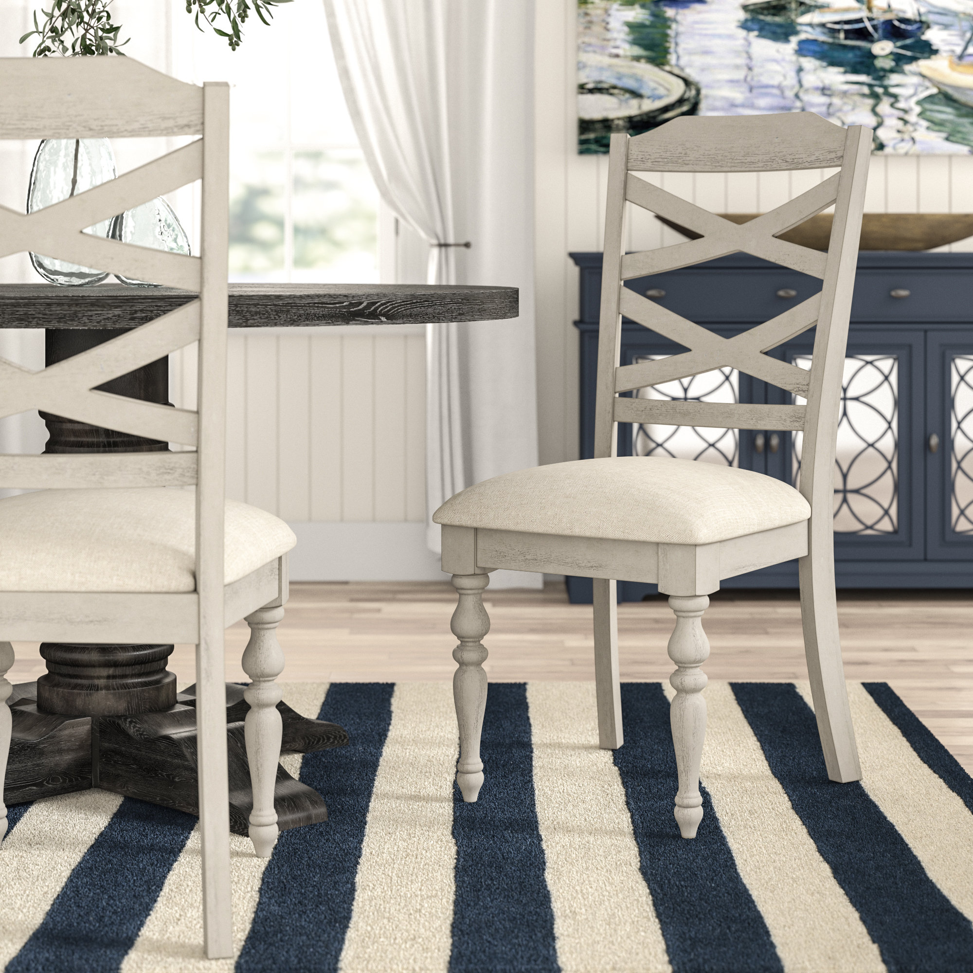 Longshore Tides Togut Upholstered Cross Back Side Chair In