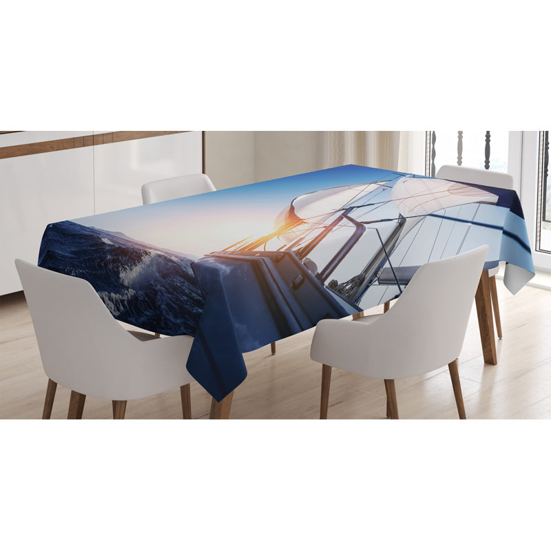 East Urban Home Ambesonne Sailboat Tablecloth Sail Boat In Action Summer Adventure Water Transport Sunset Travel Print Rectangular Table Cover For Dining Room Kitchen Decor 52 X 70 White Dark Blue