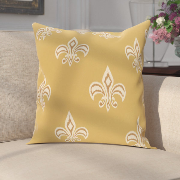 Fleur De Lis Blue Gold French Throw Pillow Cover w Optional Insert by Roostery