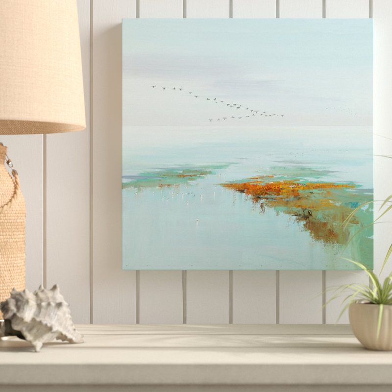 Highland Dunes Flying Birds Acrylic Painting Print On Wrapped