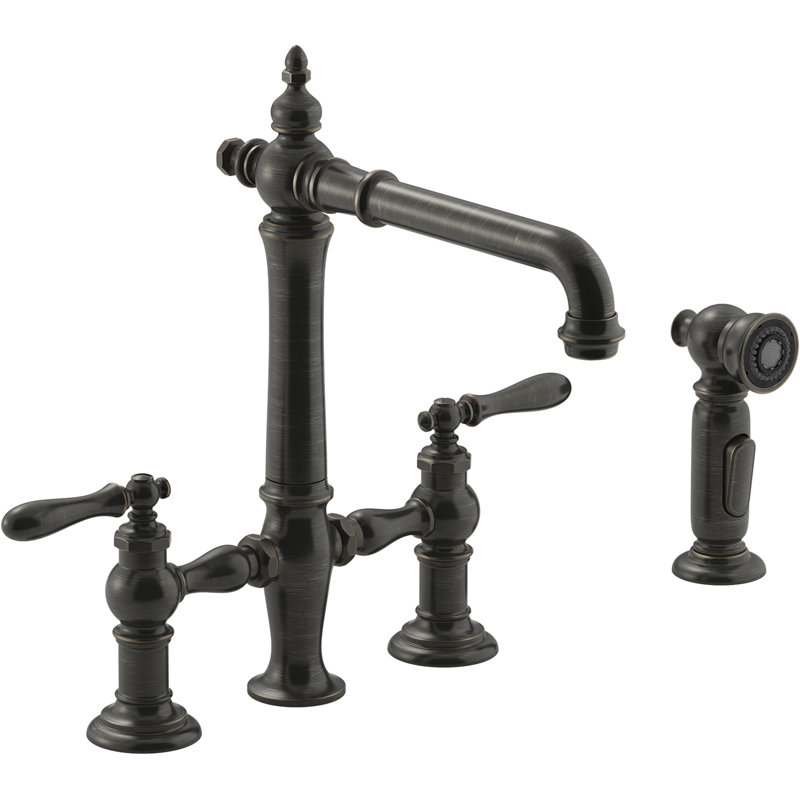 Kohler Artifacts Deck Mount Bridge Kitchen Sink Faucet With Lever