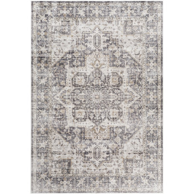 Mittler Oriental Power Loomed Polyester Area Rug in Dark Gray/Beige