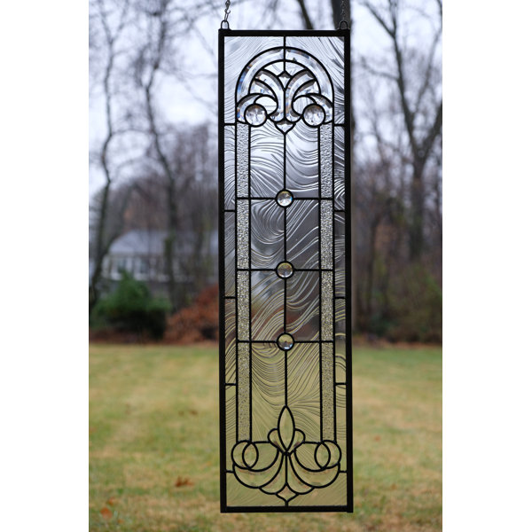 10" X 36" STUNNING Handcrafted All Clear Stained Glass Beveled Window Panel for sale online 