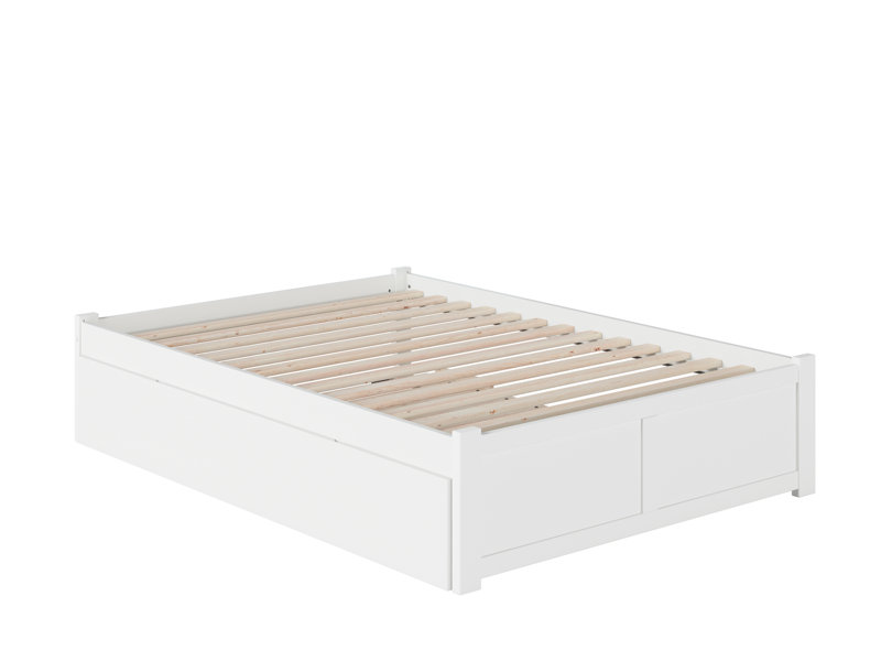 ( incomplete only 1 box) Avdain Full Solid Wood Panel Bed with Trundle Bed Frame Color: White, Size: Full