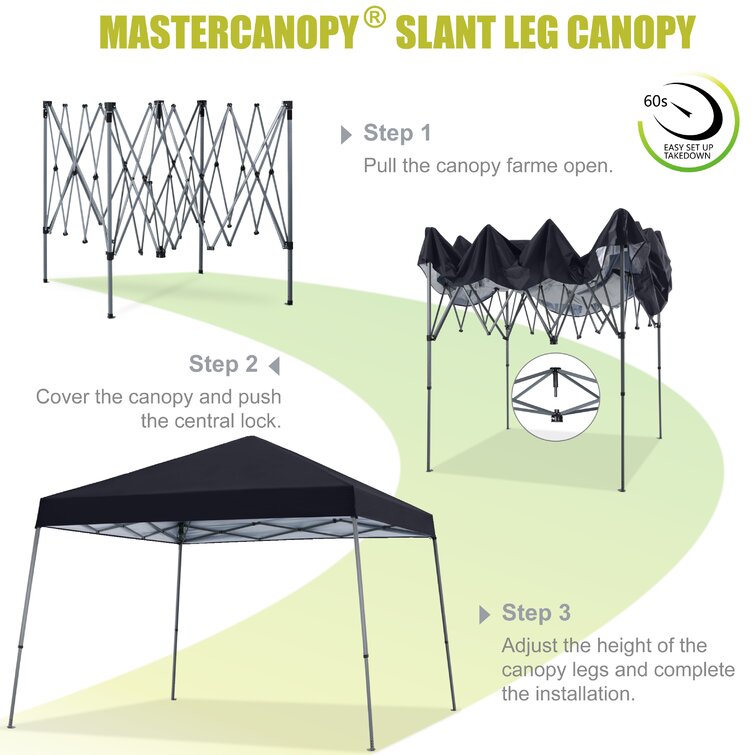 MASTERCANOPY Slant Leg Pop Canopy Tent 10x10 Instant Outdoor Canopy Easy Set up Folding Shelter Black