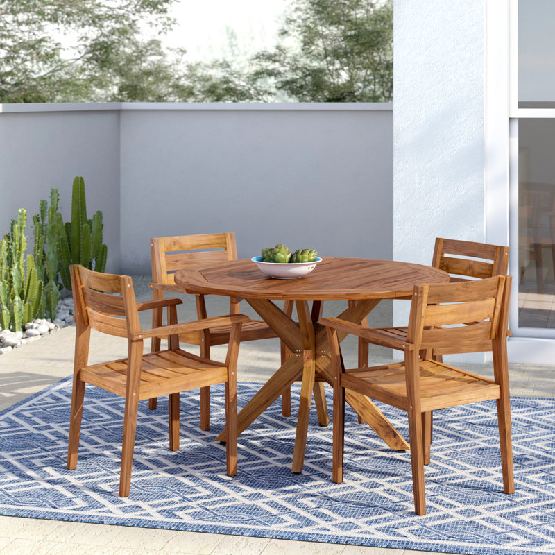 Mistana Kaylie Wood 5 Piece Teak Dining Set Reviews Wayfair