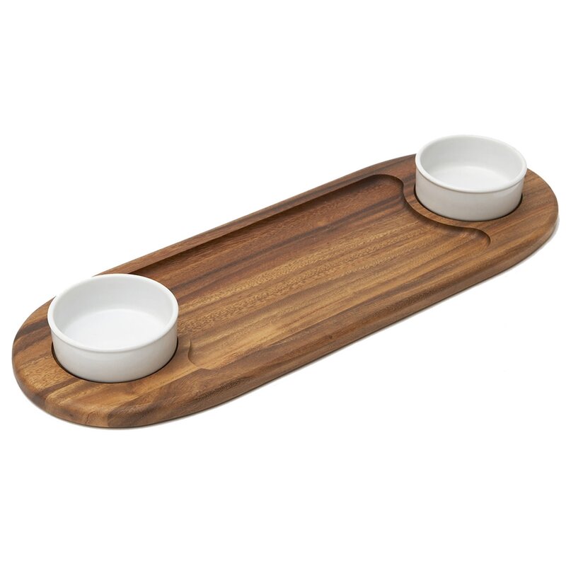 Chamomile Acacia 3 Piece Double Chip & Dip Tray