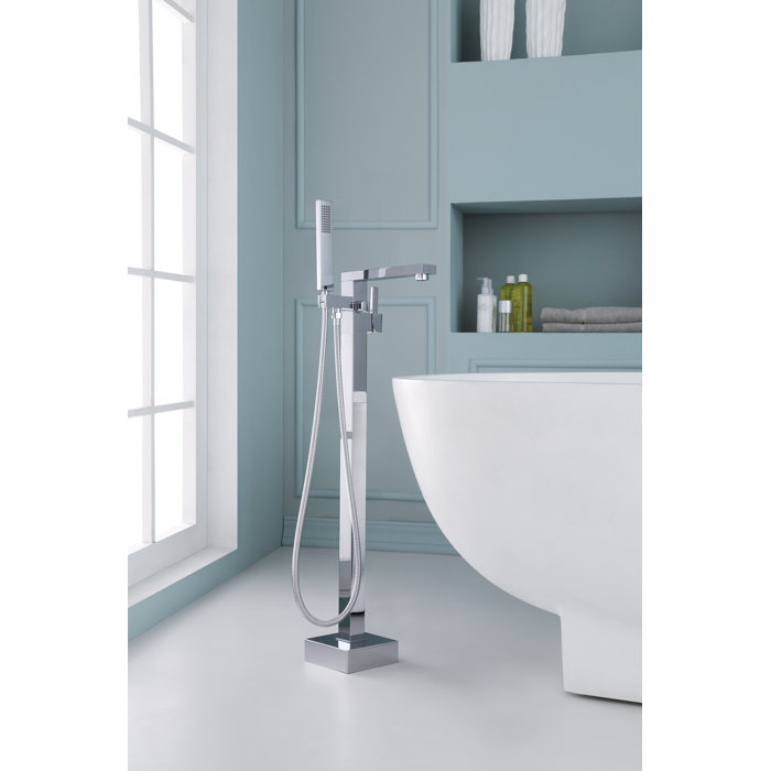 Single Handle Floor Mounted Freestanding Tub Filler With Hand Shower