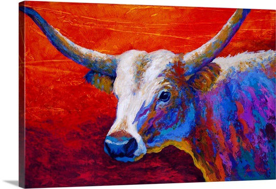 Great Big Canvas Sunset Ablaze Longhorn By Marion Rose Painting