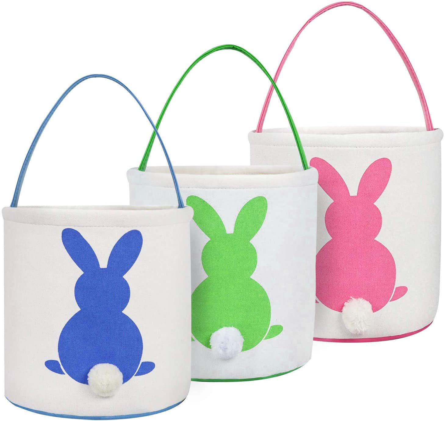Printed Rabbit Canvas Toys Bucket Tote Easter Bunny Basket Bags Easter Eggs Hunt Bag 2 Pack Bunny Bags for Kids Boys Girls 