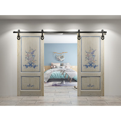 Flame Standard Double Track Barn Door Hardware Kit Vancleef Track Length 84 in