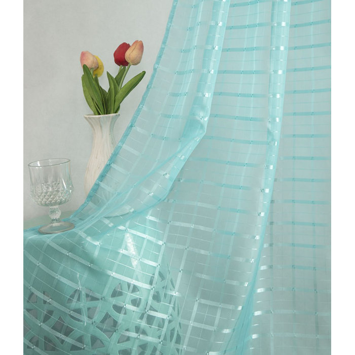 Ebern Designs Jardine Plaid Sheer Grommets Single Curtain Panel