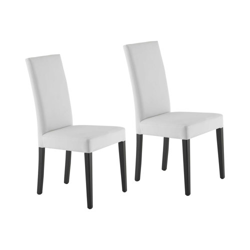 Lyon Upholstered Dining Chair (Set of 2) Marlow Home Co. Leg Colour: Walnut, Upholstery Colour: Genuine Leather - White