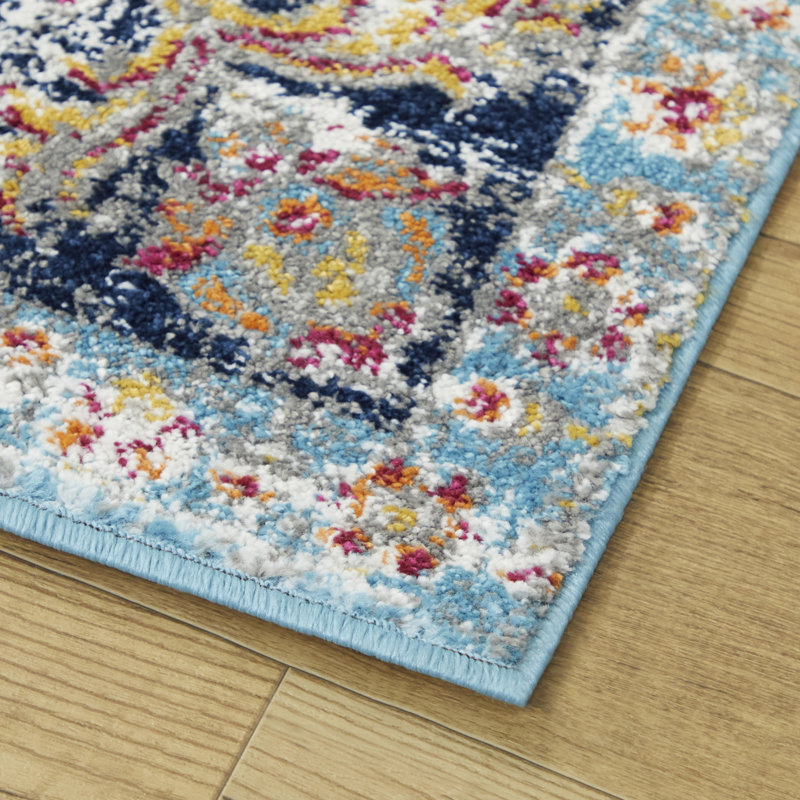 Bungalow Rose Summer Louise Oriental Navy Blue Light Beige Area Rug