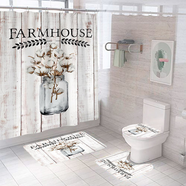 Creative Farm Animals Rustic Wood Planks Shower Curtain Set Bathroom Decor 72" 