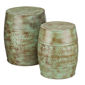 2 Piece Patina Flower Garden Stool Set