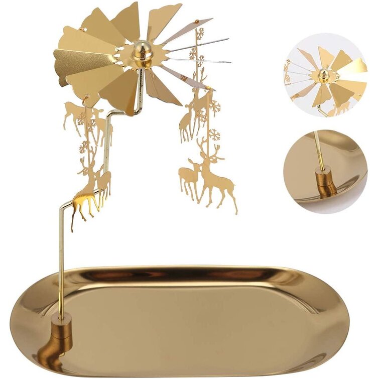 Gold Metal Snowflake Rotary Tealight Holder 