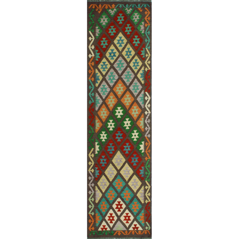 Foundry Select Hults Handmade Kilim Wool Red Green Brown Rug Wayfair