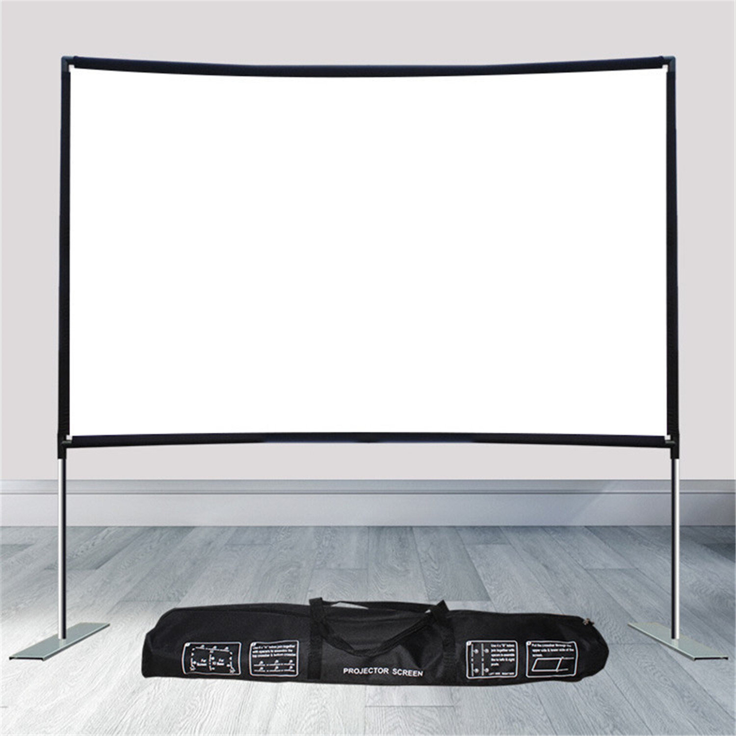 Yaheetech 100 inch Diagonal Portable Indoor Outdoor Projector Screen with Stand 16:9 Projection Screen w/ 87x49 inch Foldable Stand White 