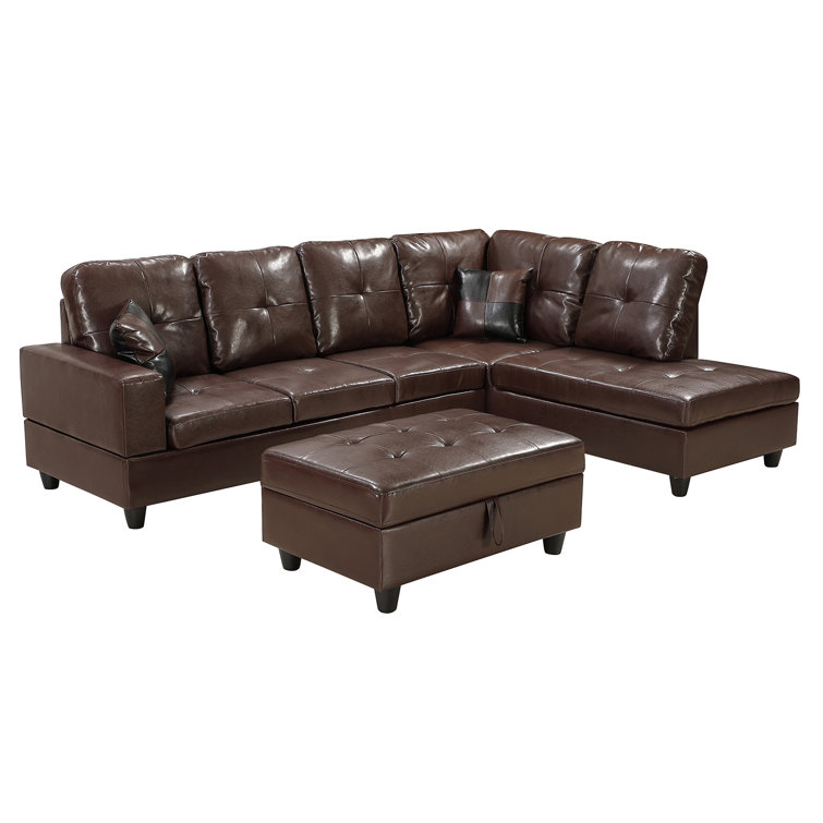 Latitude Run® 103" Wide Faux Leather Sofa & Chaise With Ottoman