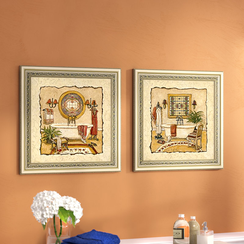 Charlton Home Art Deco Bath 2 Piece Framed Acrylic Painting