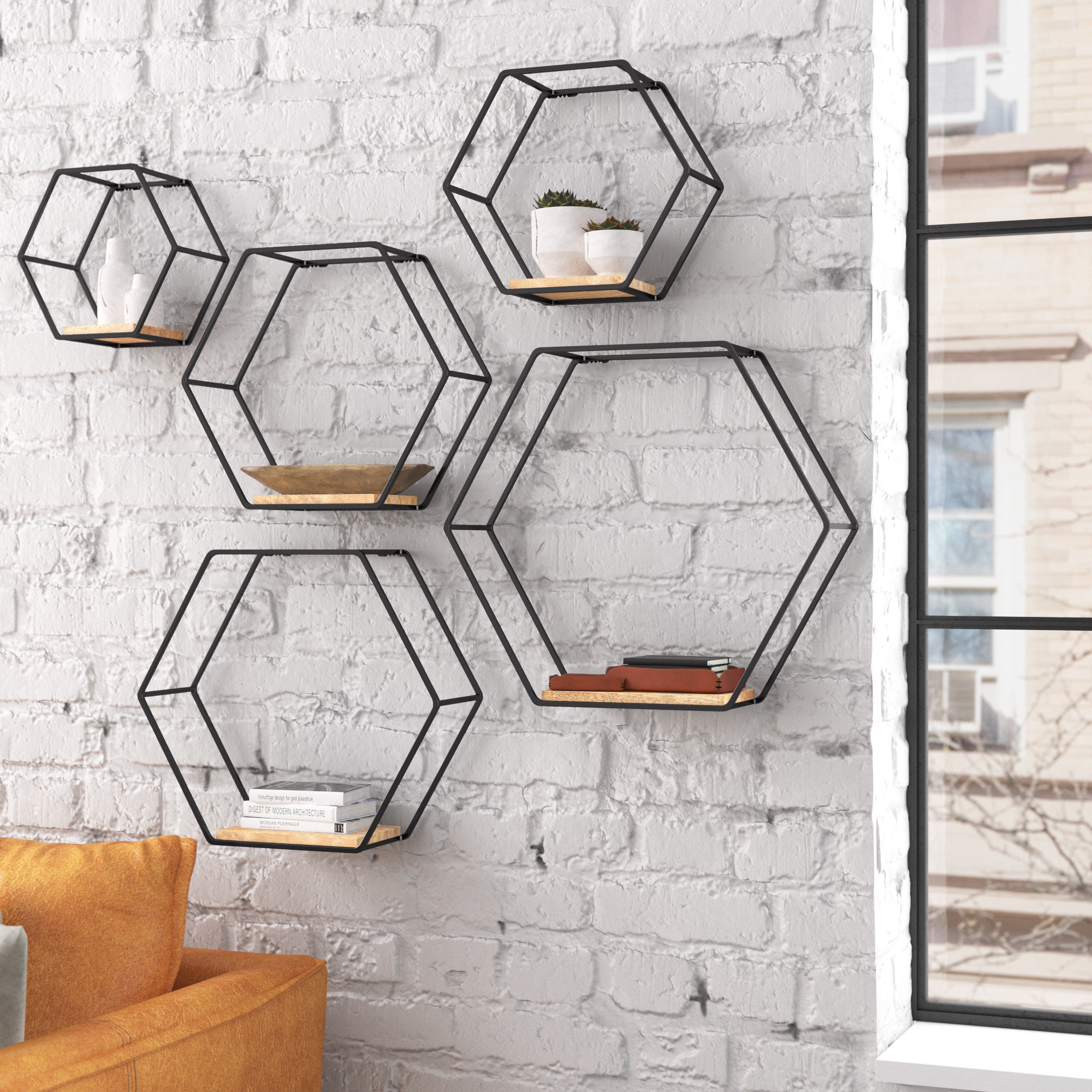 Steelside™ Hans 5 Piece Hexagon Accent Shelf & Reviews Wayfair
