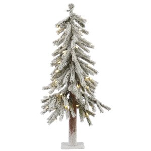 Flocked Alpine 3' White Artificial Christmas Tree with 50 LED White Lights with Stand