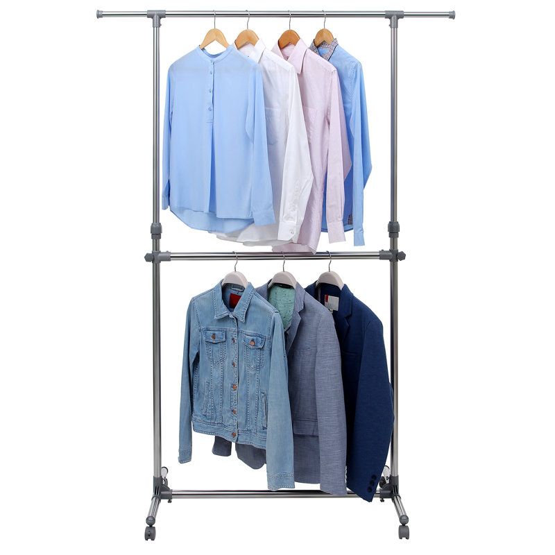 17 Stories Valenzuela 16 25 W Double Rod Clothes Rack With Wheels