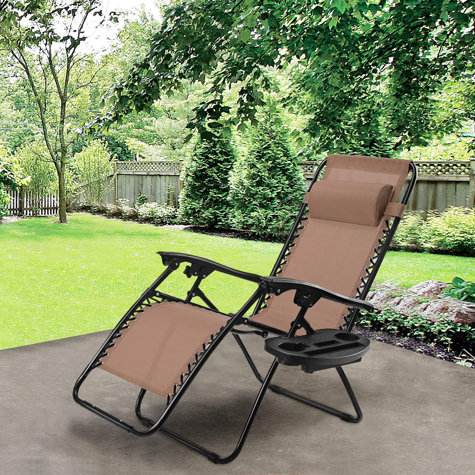 2x Folding Recline Zero Gravity Chairs Garden Lounge Beach Camp Portable W/Trays 