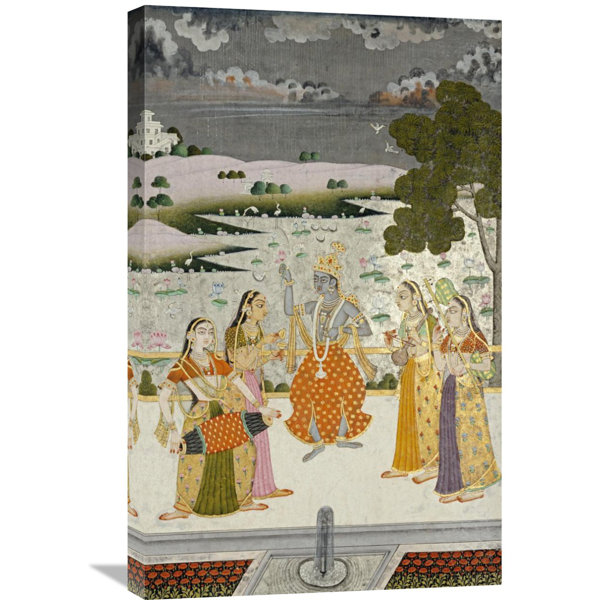 Global Gallery Krishna With The Gopis By Ustad Murad Bikaner Painting Print On Wrapped Canvas Wayfair