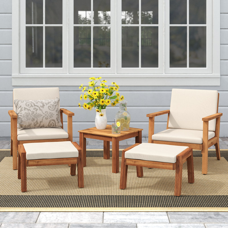 ((Incomplete box)) Isaacson 5 Piece Seating Group with Cushions Frame Color: Brown Patina, Cushion Color: Cream