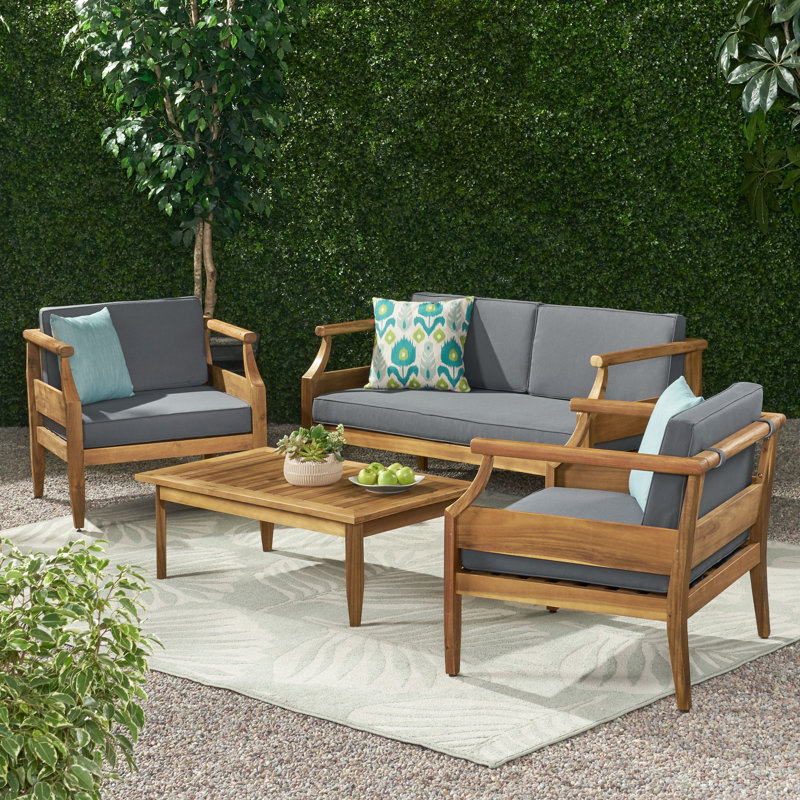(INCOMPLETE) Mcclurg Teak Sofa Seating Group with Cushions Cushion Color: Dark Gray