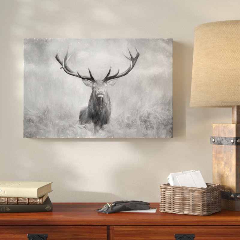 Alpen Home Leinwandbild &quot;Großer Hirsch im Feld&quot; in Schwarz/Weiß
