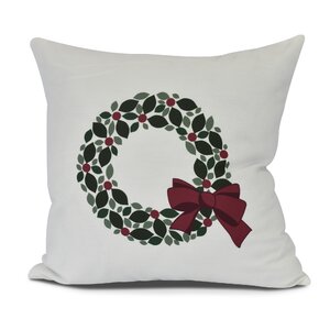 Holly Wreath Floral Print Outdoor Throw Pillow