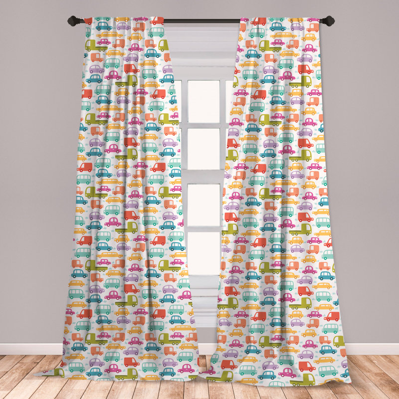 East Urban Home Ambesonne Cars Window Curtains Drive On A Sunny Fun Summer Day Theme With Colorful Buses Trucks Exhaust Fumes Lightweight Decorative Panels Set Of 2 Rod Pocket 56 X Ambesonne Cars Window Curtains