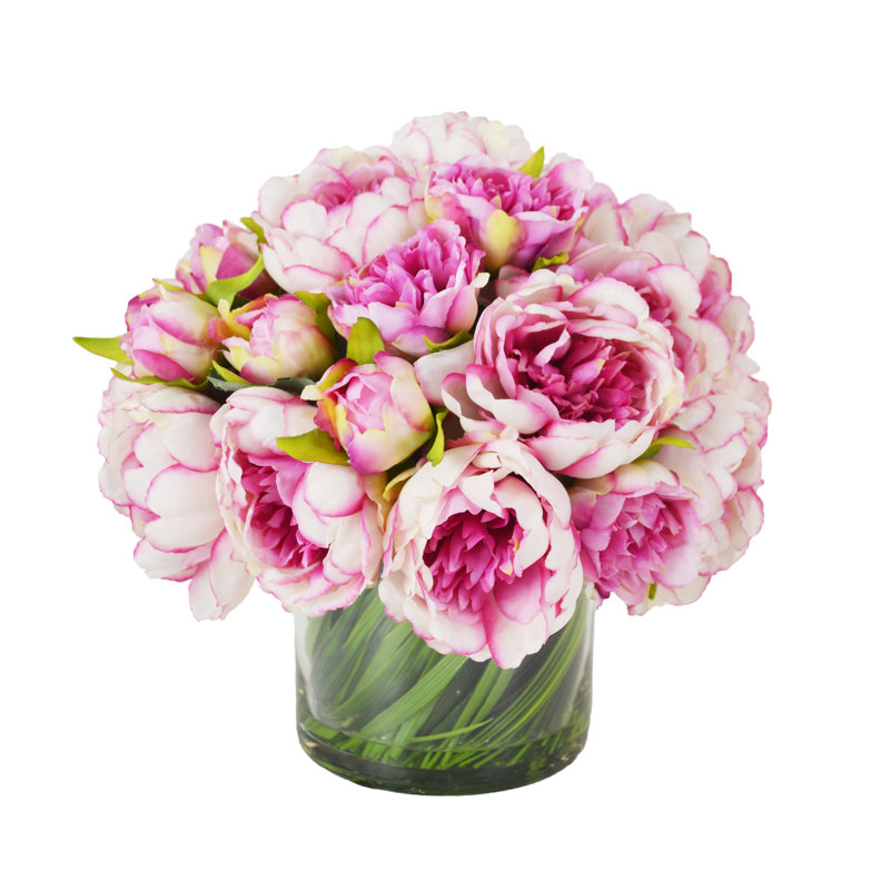 Faux Magenta Pink Peony Floral Arrangement In Glass Vase Reviews Joss Main