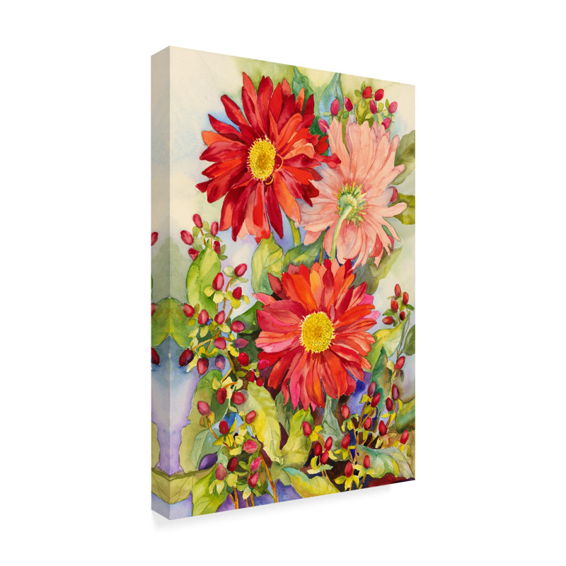 Trademark Art Red Gerbera Daisies And Berries Acrylic Painting