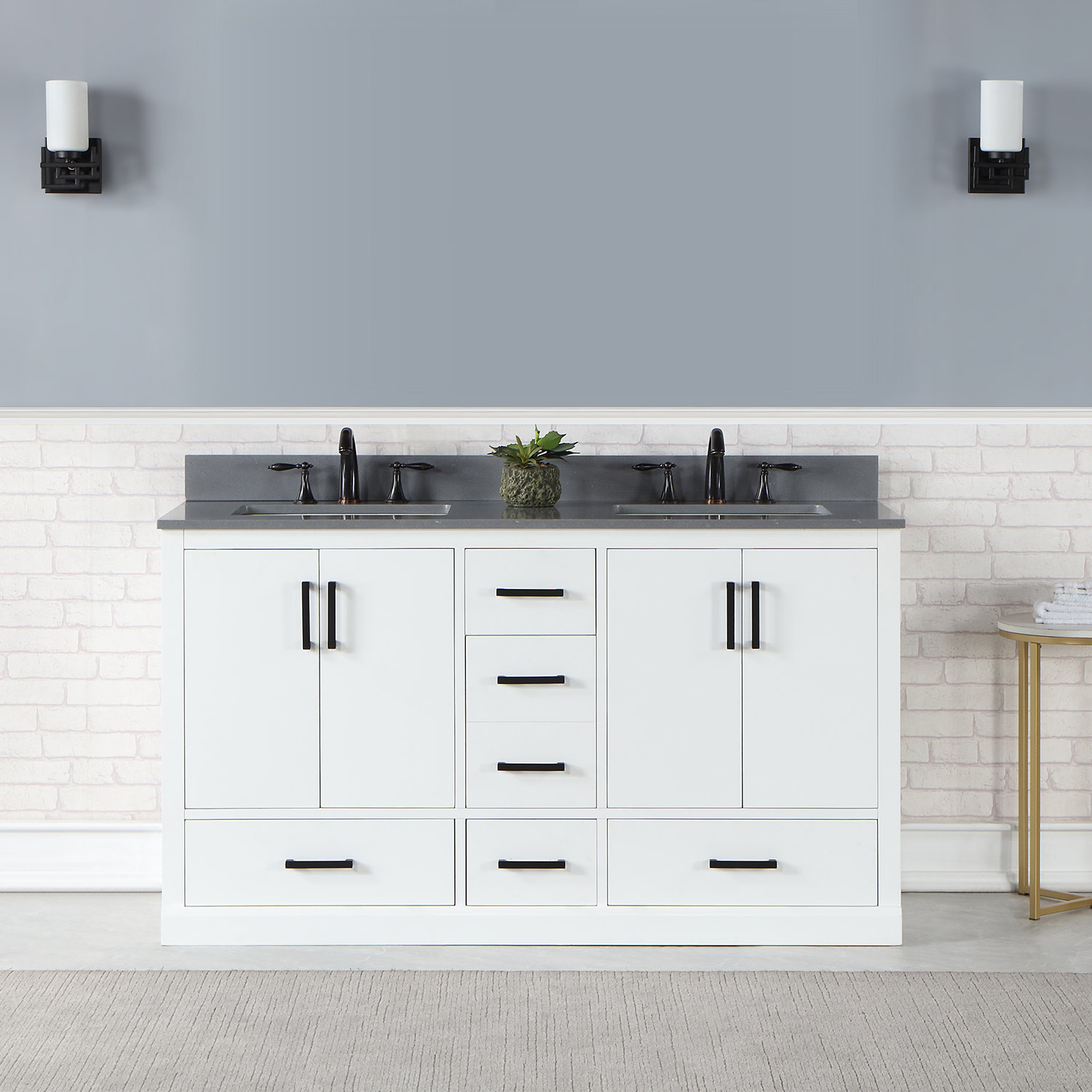 Everly Quinn Monna 60" Double Bathroom Vanity Set With Carrara White